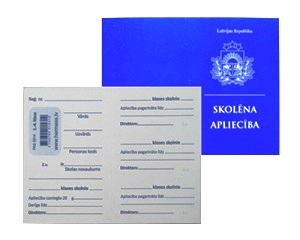 Skolnu apliecba 1.-4.klasei, zila